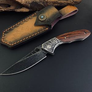 Couteau pliant multifonctionnel Demon Pill en acier de Damas, personnalisable OEM, lame de survie en plein air, camping, bricolage, manche en bois de qualité HK - Product Image 5