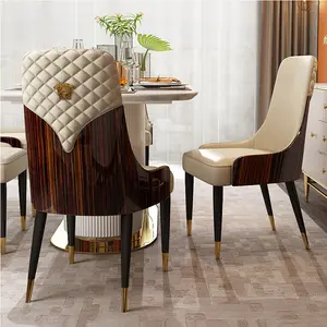 Luxury Solid Wood Dining Chair High-end Modern Simple Household Leisure Hotel Hall Villa Club High Back leather Chair