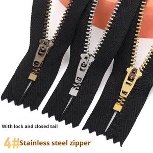 4 #   <span class=keywords><strong>Cerniera</strong></span> in denim <span class=keywords><strong>con</strong></span> denti a Y in acciaio inossidabile 304, lega di alluminio, testa a <span class=keywords><strong>molla</strong></span> europea, denti in bronzo bianco ottone - Product Image 1