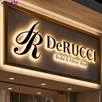 Enseigne en métal 3D personnalisée avec halo LED rétroéclairé, logo lumineux en acier inoxydable doré miroir pour boutique de vêtements, enseigne murale pour entreprise