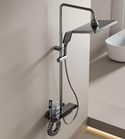 Ensemble de douche mural moderne et minimaliste en alliage d'aluminium, style touches de piano, avec pommeau de douche céramique haute pression effet pluie, directement de l'usine