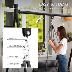 Fauteuil suspendu en hamac, chaise suspendue d'extérieur avec grand <span class=keywords><strong>coussin</strong></span>, balançoire en macramé en corde de coton avec chaîne, <span class=keywords><strong>pour</strong></span> intérieur et extérieur - Product Image 3