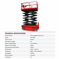 Plateforme de travail en hauteur mobile électrique certifiée CE, nacelle élévatrice à ciseaux hydraulique autopropulsée 6m, capacité 450kg