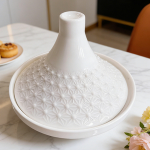 Tajine en céramique blanche de luxe avec bord doré, style marocain, mini pot en porcelaine pour la cuisson et le service - Product Image 5