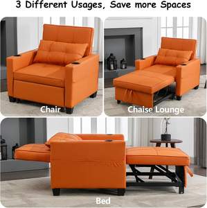 Moderno PU cuero naranja pequeño <span class=keywords><strong>plegable</strong></span> extraíble reclinable sala de estar sofá para dormir sofás sillón camas con otomana ajustable - Product Image 2