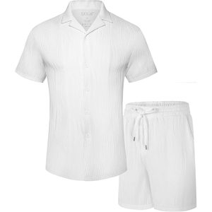 Conjunto de Camisa de Manga Corta y Pantalones Cortos de 2 Piezas para Hombre FOXA, Atuendo Casual de Verano para la Playa, Tejido de Algodón Transpirable - Product Image 6