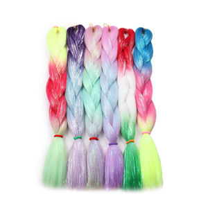 Precio al por mayor: Cabello sintético liso de 24 pulgadas con brillo, fibra de alta temperatura, trenza jumbo suave con purpurina para trenzar. - Product Image 4
