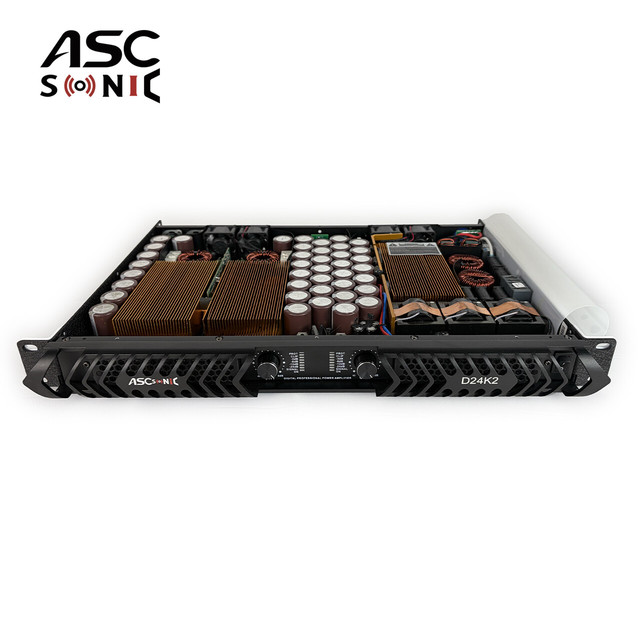 Ascsonic D24K2 Dual Channels 12600 Watt 1U PFC Class D PA Amplifier Metals Construction AC 110-240V 5000 Damping Factor for