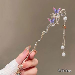Pasador de Pelo con Doble Mariposa y Borlas para Mujeres y Niñas, Exquisito Pasador de Metal con Cristales y Perlas, Accesorios de Joyería para el Cabello - Product Image 6