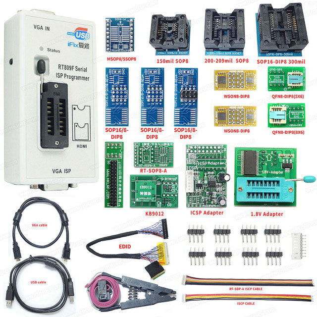100% New RT809F Serial ISP Programmer with 16 Adapter Kits
