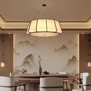 Lampe suspendue de style chinois, ronde, E27 LED, en tissu noir, éclairage Zen pour salle de thé, pour salle de bain - Product Image 2