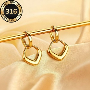 Boucles d'oreilles en acier inoxydable 316L, style européen et américain, géométriques, carrées, ajourées, légères et luxueuses, boucles d'oreilles françaises. - Product Image 3
