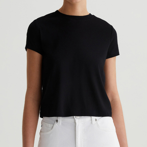 Tùy Chỉnh Cắt Crewneck Phụ Nữ T Áo Sơ Mi 90S Cổ Điển Bé Sườn Bông Spandex Màu Đen Ngắn Tay Áo OEM - Product Image 1