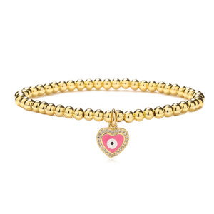 Venta caliente 18K chapado en oro latón esmalte forma de corazón Ojo Del Demonio ojo colgante pulsera con cuentas para mujer joyería - Product Image 5