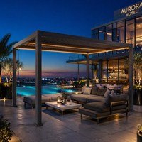 Pergola en aluminium à commande manuelle avec bandes lumineuses LED décoratives, résistante aux intempéries, pavillon de luxe pour terrasse au bord de la piscine