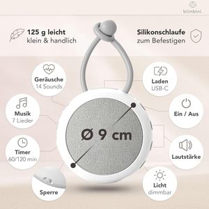 Máquina de ruido blanco portátil Blimbini con luz nocturna para bebés, diseñada en Alemania - Product Image 2