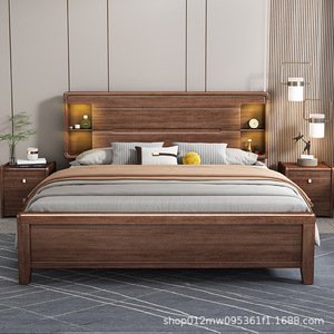 Walnut Solid Wood <b>Bed</b> 1.8m Storage Modern Minimalist Master Bedroom <b>Double</b> <b>Bed</b> - Product Image 2