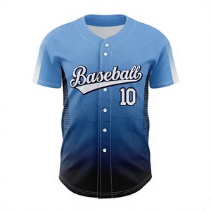 Custom Sublimated <b>Baseball</b> Jersey Blue Gradient 10 Number Front Print Button Closure Unisex Short Sleeve Moisture Wicking Jersey - Product Image 1