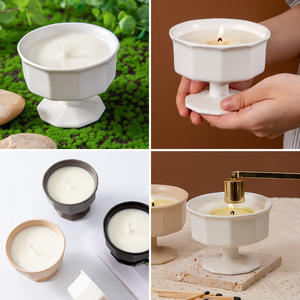 TaoYuan Ceramic Stemmed Candle <b>Holder</b> Hexagon Black Empty For Gift DB2299 - Product Image 5