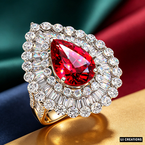 Bague de cocktail pour femme plaquée or 18 carats, sertie de rubis taille poire, bijou de luxe et de caractère - Product Image 6