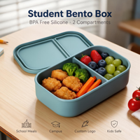 Boîte à lunch bento pour étudiants, sans BPA, en silicone, avec 2 compartiments, pour les repas scolaires, le campus et les programmes personnalisés
