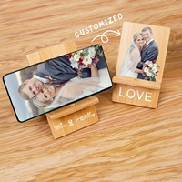 Support de téléphone en bambou personnalisé Photo texte bricolage gravé support mobile pour cadeau à l'occasion de la commémoration de Noël de la fête des pères et des mères