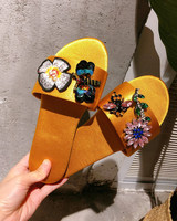 Sandales d'extérieur d'été de haute qualité avec strass brillants semelles plates en satin soyeux doux pantoufles à la mode