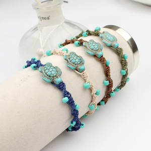 Cuerda de mano de tortuga turquesa hecha a mano estilo vacaciones en la playa de nuevo estilo. <span class=keywords><strong>Es</strong></span> una pulsera de pareja ajustable - Product Image 4