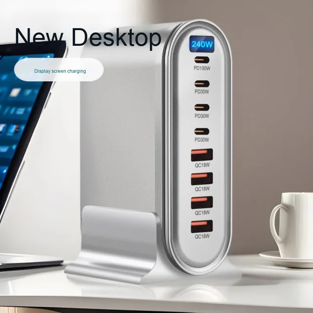 240W GaN Charger Display Multi-Port Desktop Charger 268W High Power Adapter Fast 5C3A Charging Packaged Box US Socket 150W 25A