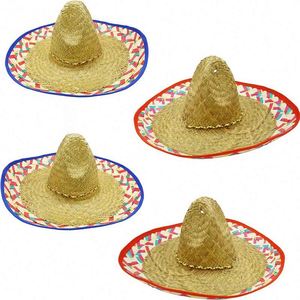 Sombrero de Paja Tejido a Mano Estilo Mexicano al por Mayor, Sombrero de Sol Personalizado de Fibra de Bambú Natural, Suministros para Fiesta, Carnaval, Fotomatón, Ala Flexible - Product Image 1