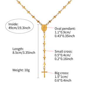 Vente flash - Collier religieux avec pendentif Vierge Marie, chaîne à perles et croix - Product Image 2