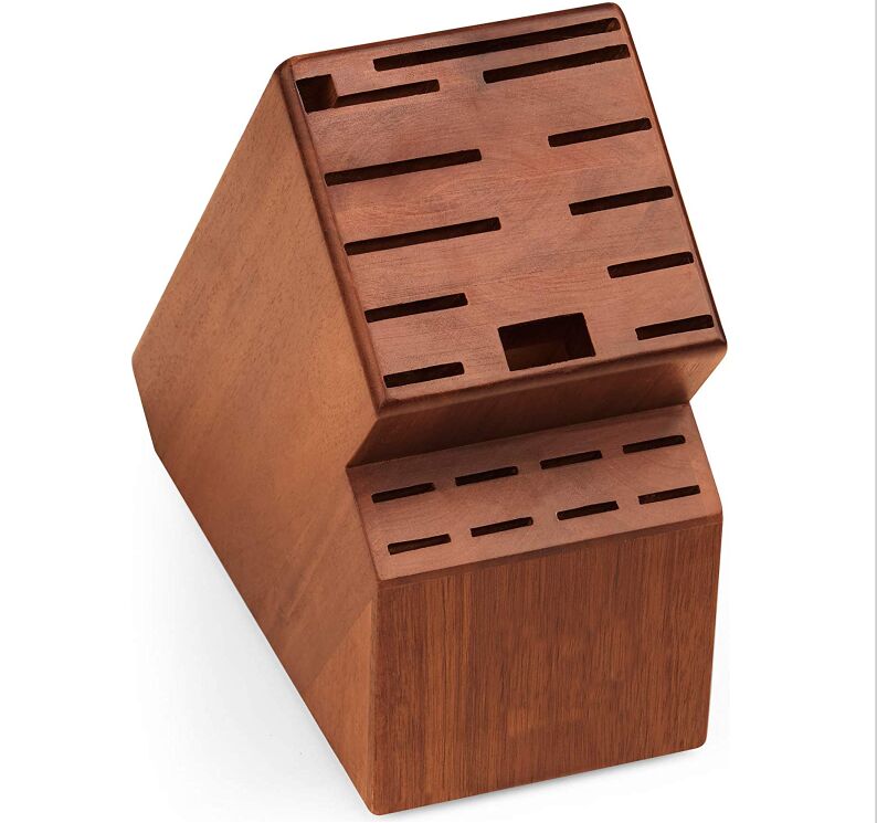 Acacia wood kitchen knife storage block with 20 slots