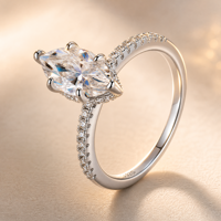 Bague de fiançailles en moissanite pour femme en argent sterling 925, taille marquise, six griffes, halo caché, pavé sur l'épaule