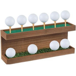 Support de rangement double couche en bois pour balles de golf, pour usage intérieur avec tapis vert et emplacements pour tees - Product Image 4