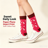 Chaussettes mi-mollet en coton personnalisées sur le thème de l'amour pour hommes et femmes, chaussettes décontractées à imprimé avion en papier mignon, vente en gros