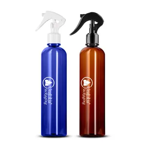 350毫升12盎司蓝色琥珀色宠物塑料子弹圆形触发喷雾瓶，用于头发造型宠物除臭剂