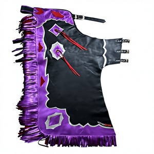 Chaps de Rodeo Professionnels Unisexe en Cuir Tressé Taille Haute pour la Rodeo sur Bœuf - Longueur Intégrale Sans Manches Noir Blanc Floral avec Franges et Broderies - Product Image 1