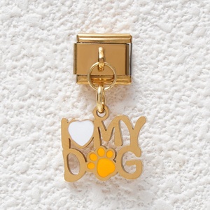 Bracelet à breloques italiennes en or, en acier inoxydable étanche de haute qualité, avec pendentif mignon en forme d'animal (chien) - Product Image 2