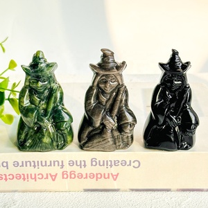 หินแกะสลักธรรมชาติงานฝีมือลดราคาพิเศษ หินบำบัดคริสตัลรูปผี หินออบซิเดียนสีดำ หยกสีเขียว หินออบซิเดียนสีทอง สำหรับตกแต่ง - Product Image 4