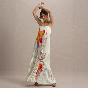 Nuovo Abito Lungo da Donna con <span class=keywords><strong>Bustier</strong></span>, Plissettature Pesanti, Vestibilità Ampia, Stampa Floreale, per Serate ed Eventi Vacanzieri - Product Image 2