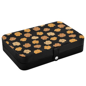 Hawaii Black Puakenikeni Portable Customize Design Rectangle PU Leather Travel Organizer Small Jewelry Box for Women and Girls - Product Image 3