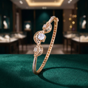 Rose <b>Gold</b> <b>Beaded</b> <b>Bracelet</b> with Geometric Design Luxury Women's Wedding Jewelry 18K - Product Image 3