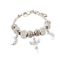 Pulsera DIY de Plata con Dijes de Ángel Lunar y Pedrería, Abalorios de Agujero Grande, Aleación de Zinc, Joyería de Moda para Unisex, Venta al por Mayor