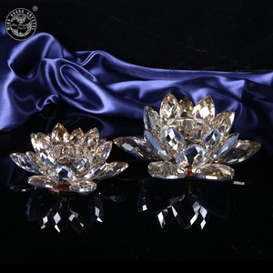 MH-Z142 Crystal Lotus Flower <strong>Tealight</strong> Candle <strong>Holder</strong> Gold champagne Crystal Lotus Flower Candle <strong>Holder</strong> - Product Image 2
