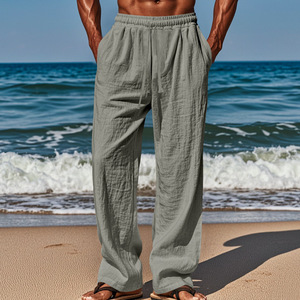 <span class=keywords><strong>Pantaloni</strong></span> Lunghi da <span class=keywords><strong>Uomo</strong></span> <span class=keywords><strong>100</strong></span>% <span class=keywords><strong>Lino</strong></span>, Traspiranti e Assorbenti, Tinta Unita, Stile Basic, Casual, Gamba Larga per Uso Quotidiano e All'aperto - Product Image 3