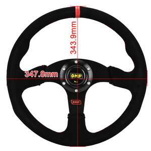 พวงมาลัยรถแข่ง OMP ขนาด 350 มม. หุ้มหนังกลับสีดำ พร้อมตะเข็บสีแดง - Product Image 4