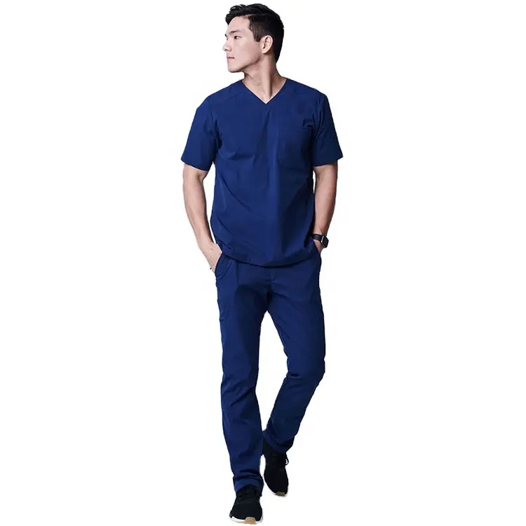 Medico all'ingrosso estate camicia da lavoro da uomo tessuto chirurgico uniforme in saia Spandex scollo a V scrub medico per gli uomini