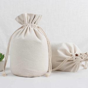 Bolsa con cordón para embalaje de velas de lino y algodón de lona beige con logotipo personalizado con fondo redondo - Product Image 3