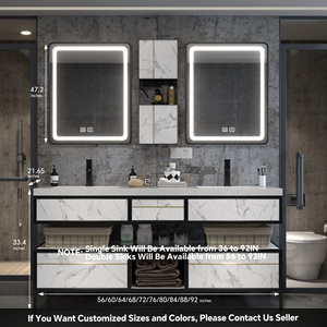 Meuble <span class=keywords><strong>de</strong></span> salle <span class=keywords><strong>de</strong></span> bain <span class=keywords><strong>de</strong></span> style moderne et luxueux avec double vasque, armoire en <span class=keywords><strong>bois</strong></span> massif et miroir intelligent avec rangement - Product Image 6