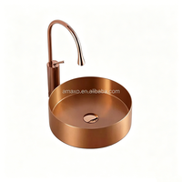 Lavabo rond en surface solide pour hôtel, à poser sur comptoir, avec drain poli
